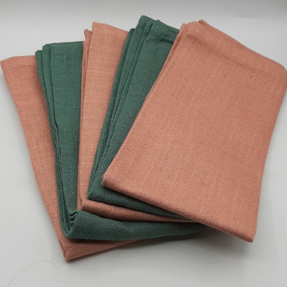 Set of 5 Pier 1 Rose & Green Cloth Dinner Napkins 20” X 20” Linen Blend